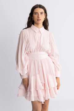 Short Ranch Frill Dress - Light Pink