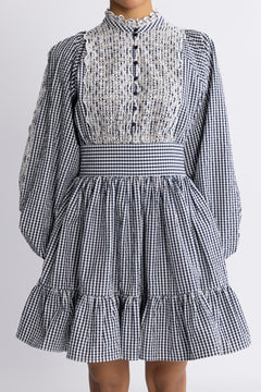 Seersucker Mini Dress - Navy Checks