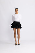 Wide Ruffle Mini Skirt - Black