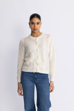 Vera Ls Knit Belt Cardigan Ex - Snow White
