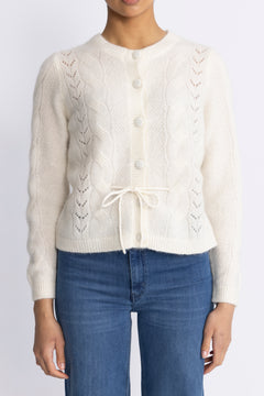 Vera Ls Knit Belt Cardigan Ex - Snow White