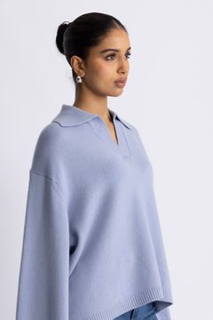 Cape Cod Polo Sweater - Cornflower Blue