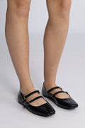 Biarose Karré Double Mary Jane Flat Faux Leather - Black Patent