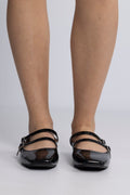 Biarose Karré Double Mary Jane Flat Faux Leather - Black Patent