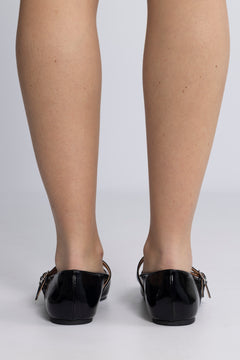 Biarose Karré Double Mary Jane Flat Faux Leather - Black Patent