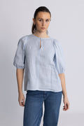 Anna Linen Top - Kentucky Blue