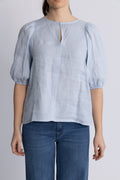 Anna Linen Top - Kentucky Blue