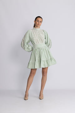 Seersucker Mini Dress - Green Stripe