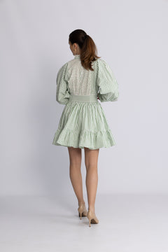 Seersucker Mini Dress - Green Stripe