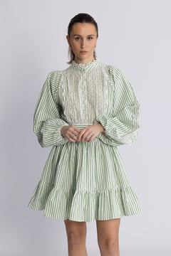 Seersucker Mini Dress - Green Stripe