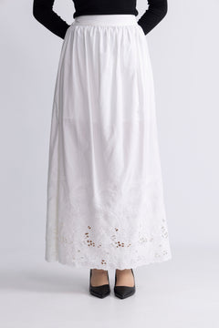 Dahlia Hw Ankle Broderi Skirt B - Bright White