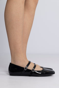 Biarose Karré Double Mary Jane Flat Faux Leather - Black Patent