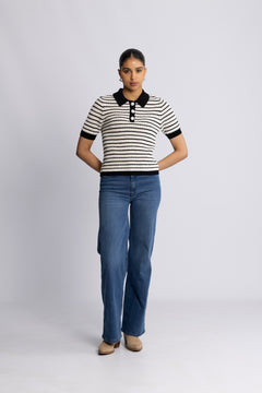 Charles Knit Blouse - Black Stripe