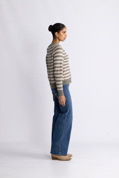 Lulu Ls Knit Short Stripe Cardigan - Vetiver Birch