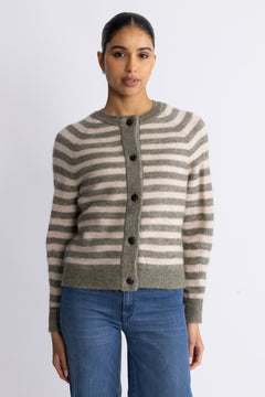 Lulu Ls Knit Short Stripe Cardigan - Vetiver Birch