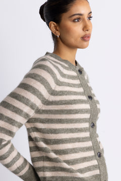 Lulu Ls Knit Short Stripe Cardigan - Vetiver Birch