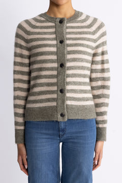 Lulu Ls Knit Short Stripe Cardigan - Vetiver Birch