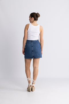 Harper HW Short Skirt - Medium Blue Denim