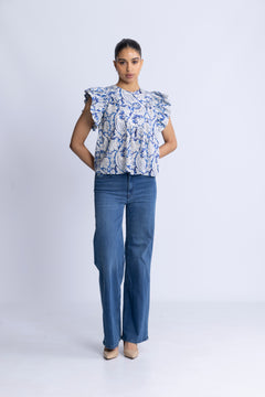 Sienna Flutter Sleeve Top - Ciel