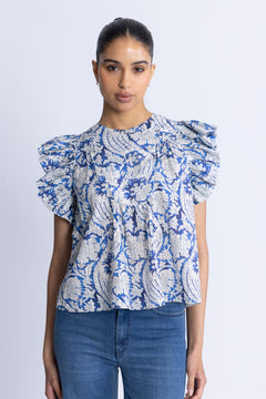 Sienna Flutter Sleeve Top - Ciel