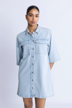 Harper Sky Blue Short Dress - Light Blue Denim