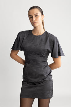 Short Sleeve Mini Dress - Gray Pinstripe