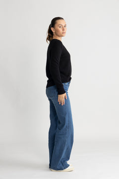 Manila Ls Knit Cashmere O-Neck - Black