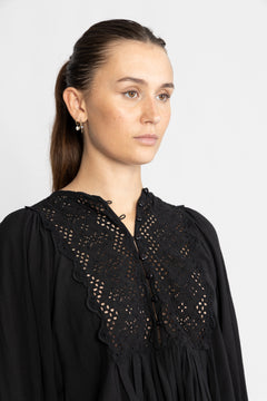 Cotton Slub Blouse - Black