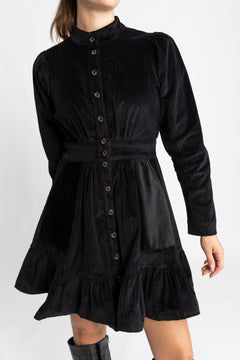 Corduroy Mini Dress - Black