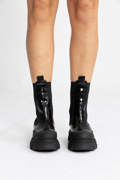 Cleated Mid Chelsea Boot Patent Croco - Black