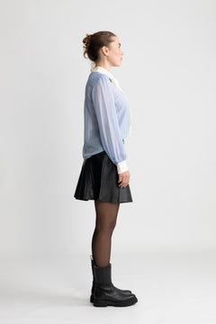 Reg Striped Contrast Bow Blouse - Clear Sky