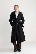 Cashmere Coat W Clareta Belt Long - Ebony Black