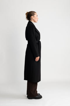 Cashmere Coat W Clareta Belt Long - Ebony Black