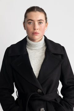 Cashmere Coat W Clareta Belt Long - Ebony Black