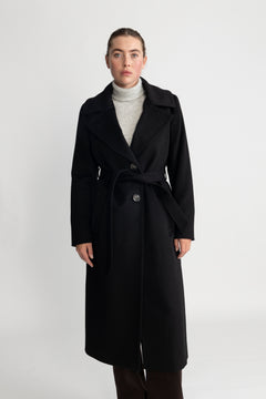 Cashmere Coat W Clareta Belt Long - Ebony Black
