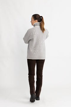 Iben Zip Sweater - Light Grey With White