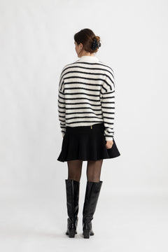 AlphaGZ Short Cardigan - Ivory Black Striped