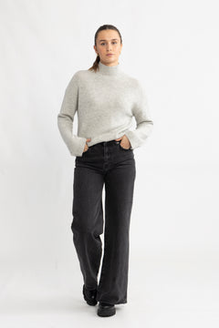 Cille Cashmere Blend High Neck- Light Grey Melange