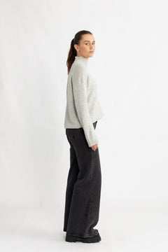 Cille Cashmere Blend High Neck- Light Grey Melange