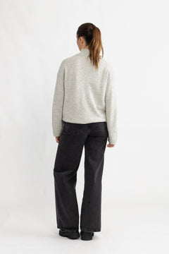 Cille Cashmere Blend High Neck- Light Grey Melange