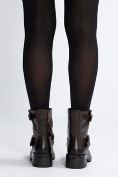 Biaharper Mid Calf Biker Boot Pull Up Leather - Chestnut