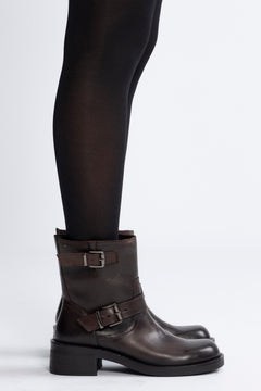Biaharper Mid Calf Biker Boot Pull Up Leather - Chestnut