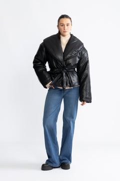 Belted Puffer Jacket - Black