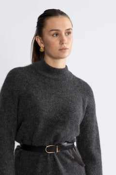 Lulu Ls High Neck Knit Dress - Volcanic Ash Melange