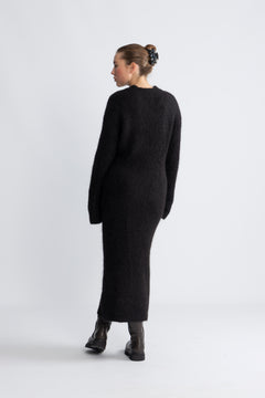 Gabella Ls Knit O-Neck Dress Camp - Black
