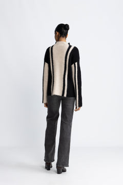 Lulu Ls Knit Vertical High Neck - Birch Black