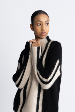 Lulu Ls Knit Vertical High Neck - Birch Black
