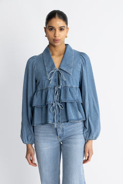 Yascelinde Ls Top - Light Blue Denim