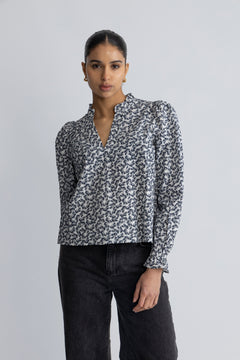 Jenny Blouse - Navy Rosehip Print