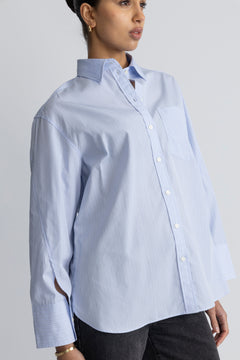 Dan LS Oversized Striped Cuf Shirt - Cashmere Blue Stripes